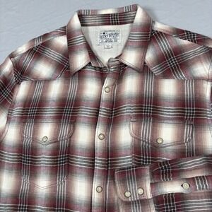 Lucky Brand Western Shirt Mens Large Plaid Pearl Snap Flannel Long Sleeve Soft